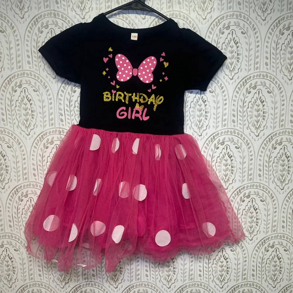 Kids Black Birthday Girl Tutu Dress Size‎ small Hot Pink Polka Dot